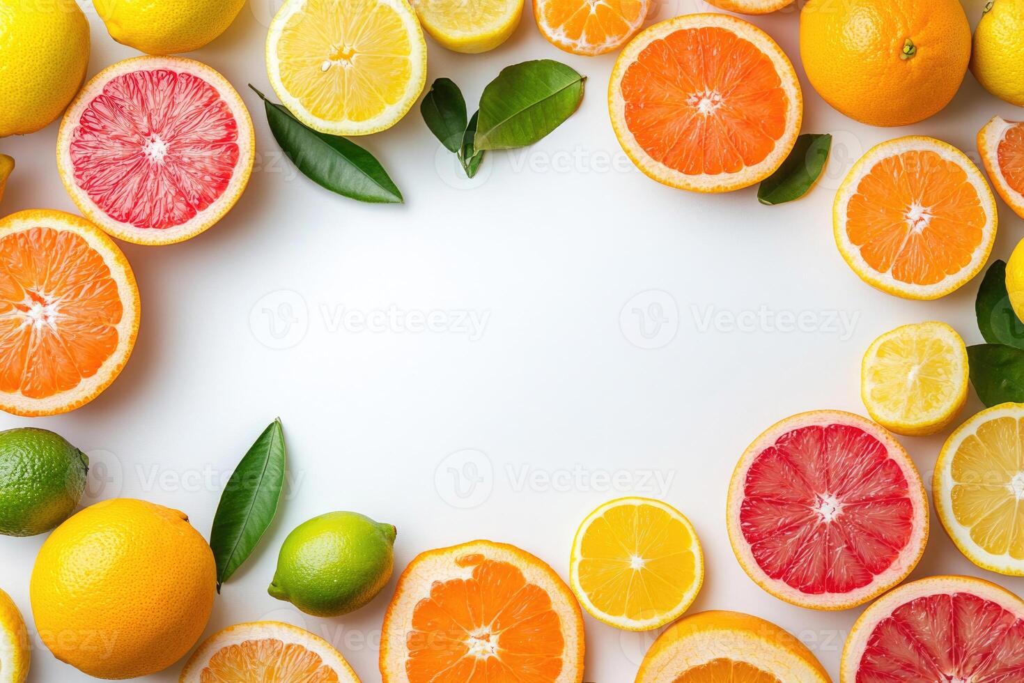 Fresh citrus fruits with blank space. photo