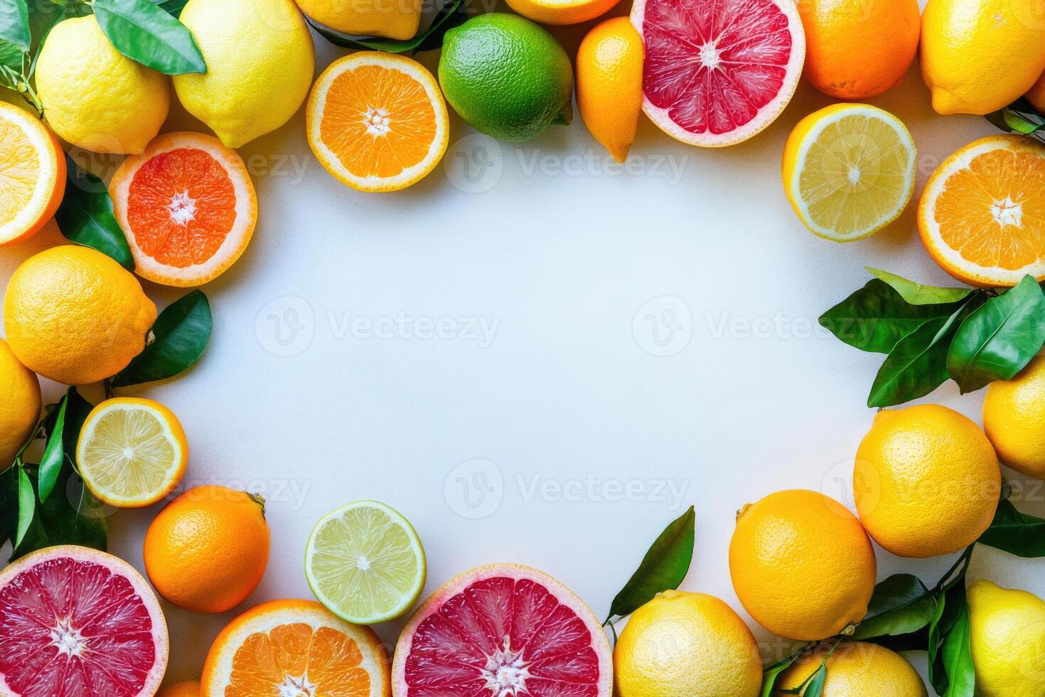 Fresh citrus fruits with blank space. photo