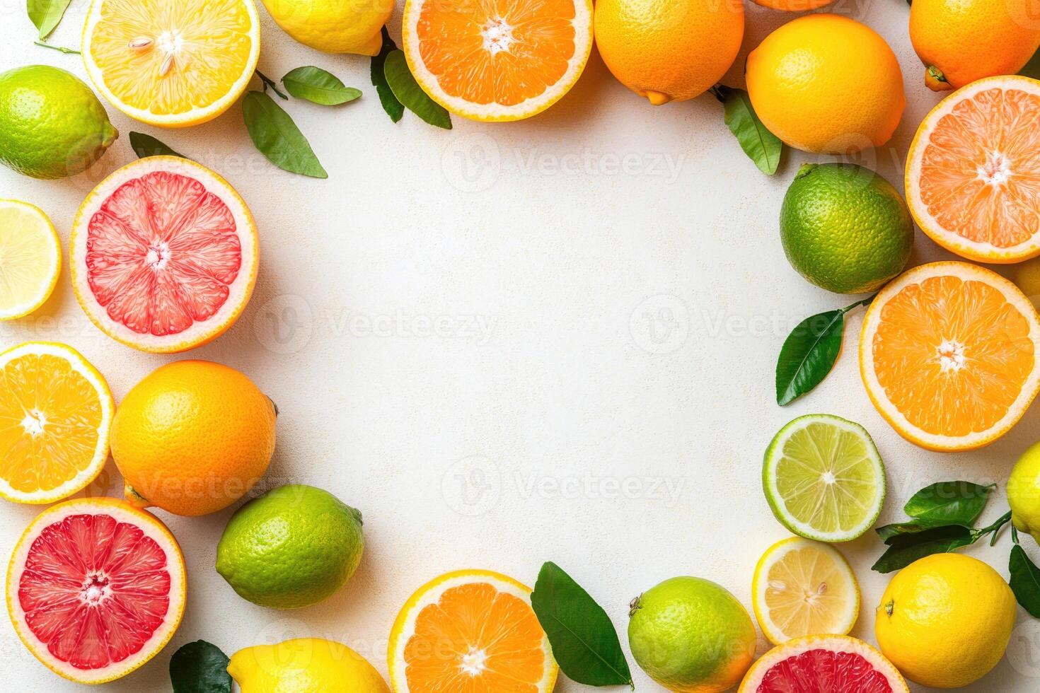 Fresh citrus fruits with blank space. photo