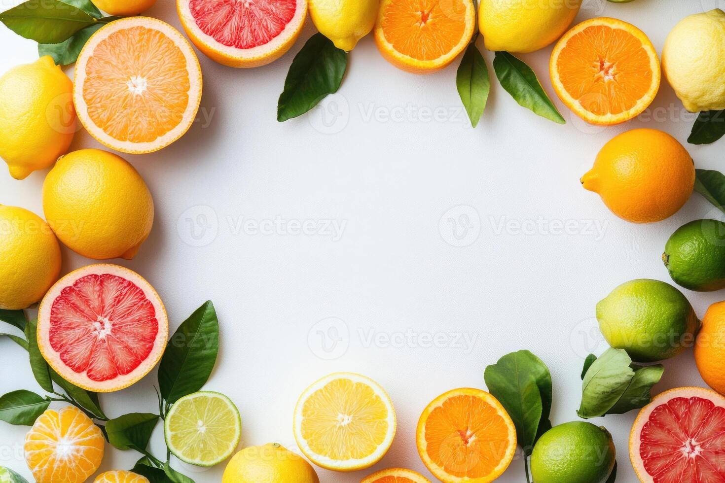 Fresh citrus fruits with blank space. photo
