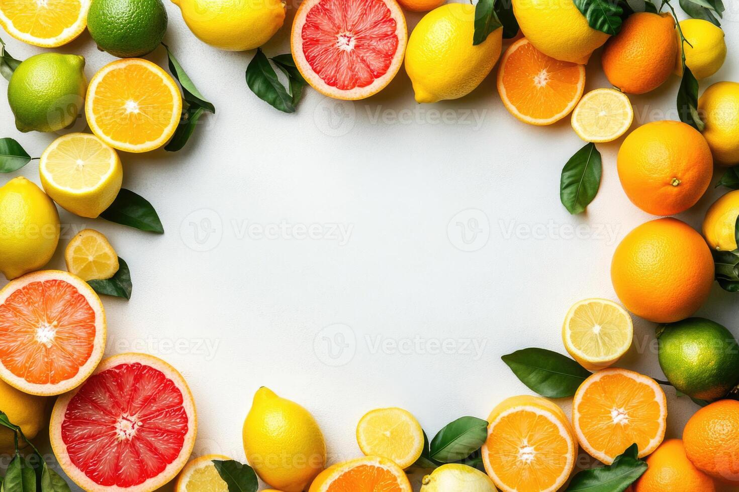 Fresh citrus fruits with blank space. photo