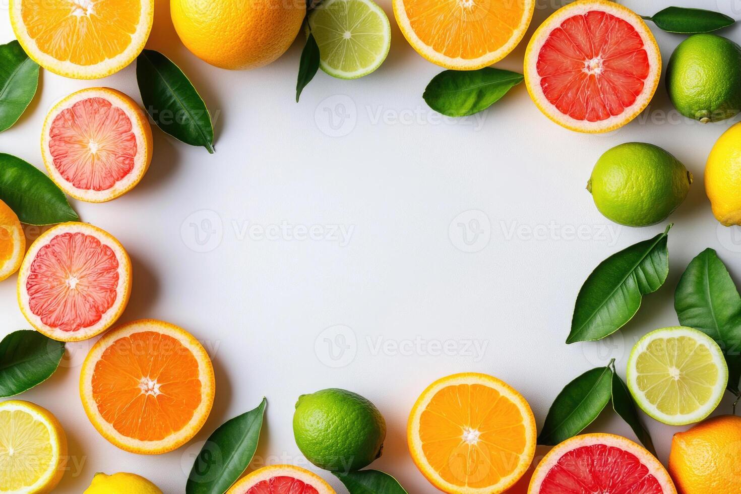 Fresh citrus fruits with blank space. photo