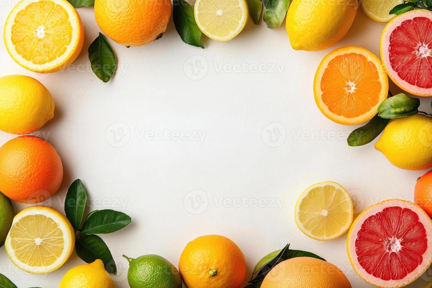 Fresh citrus fruits with blank space. photo