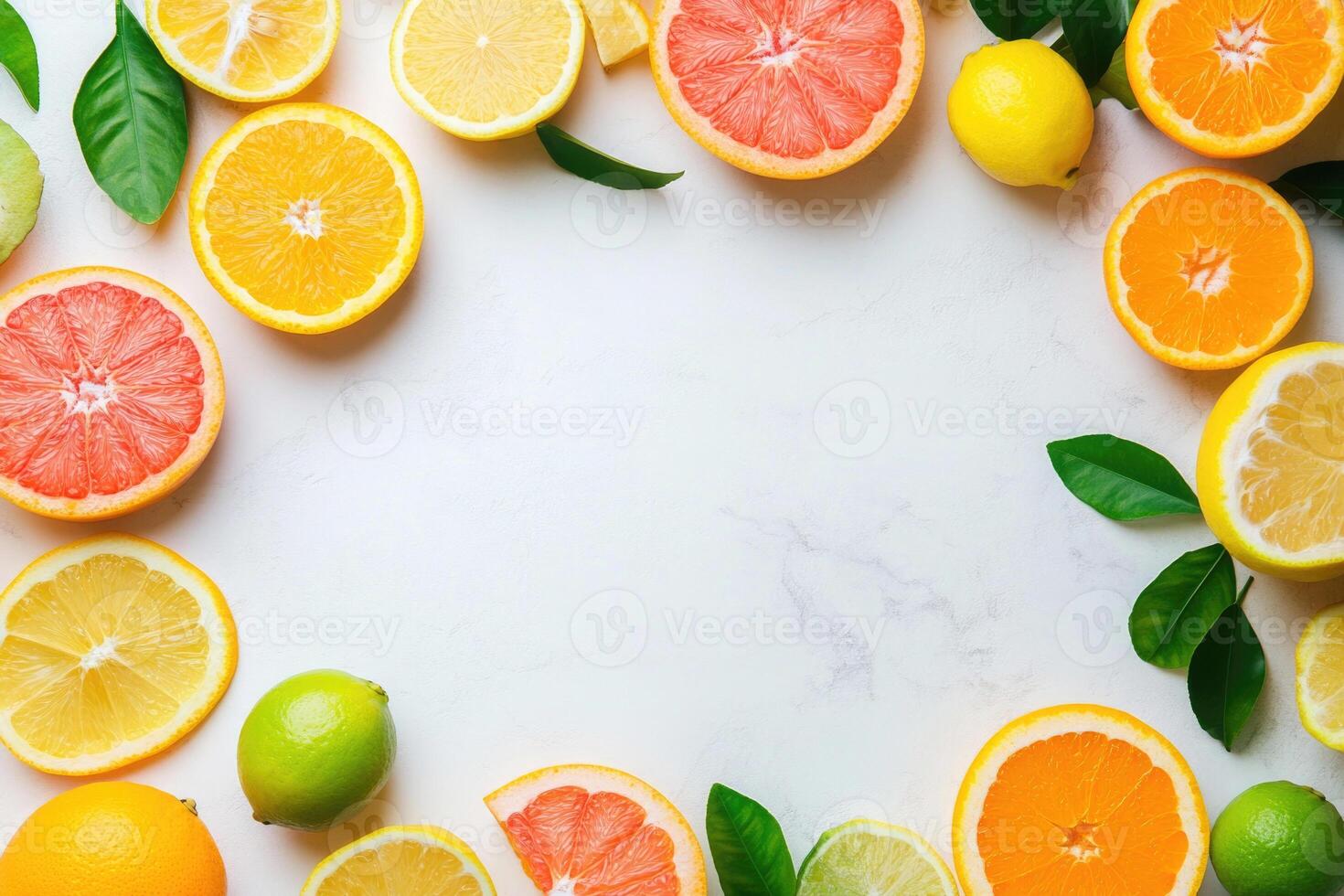 Fresh citrus fruits with blank space. photo