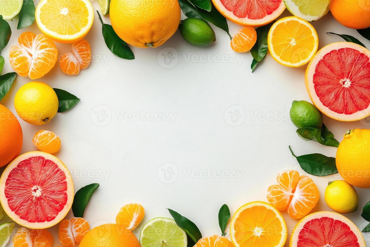 Fresh citrus fruits with blank space. photo