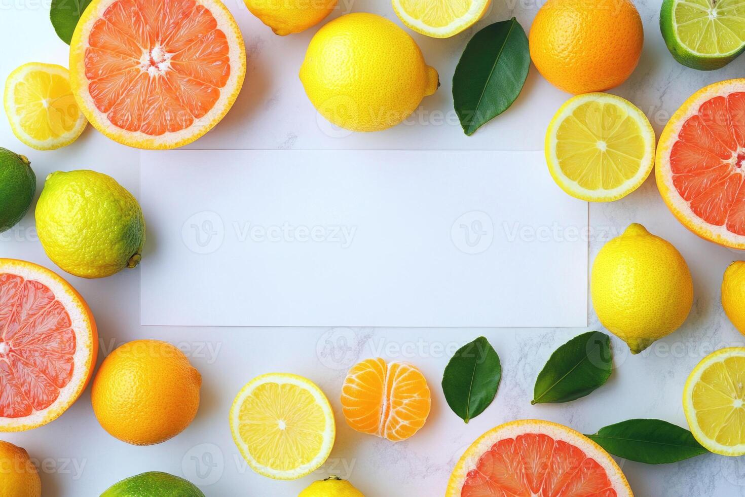 Fresh citrus fruits with blank space. photo