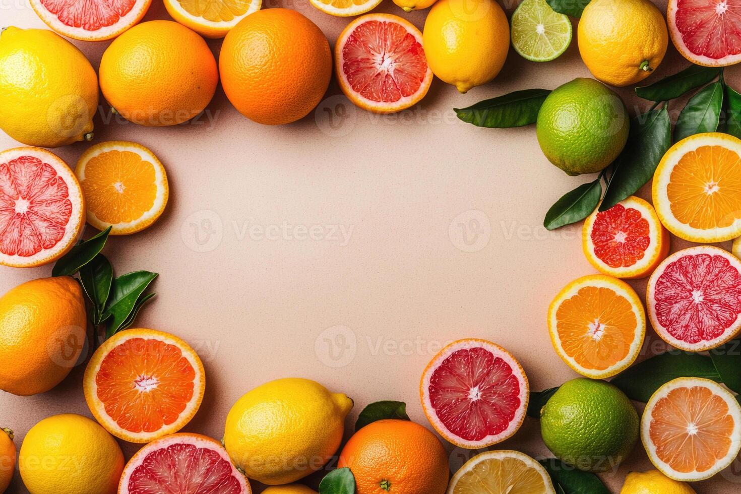 Fresh citrus fruits with blank space. photo
