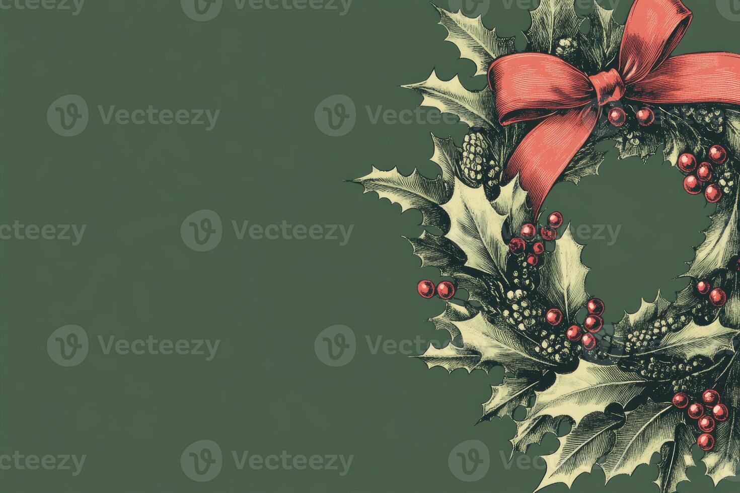 Christmas banner with a festive wreath and space for custom design. photo