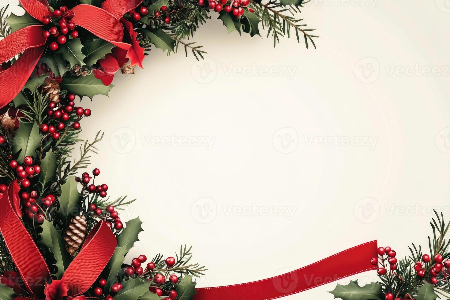 Christmas banner with a festive wreath and space for custom design. photo