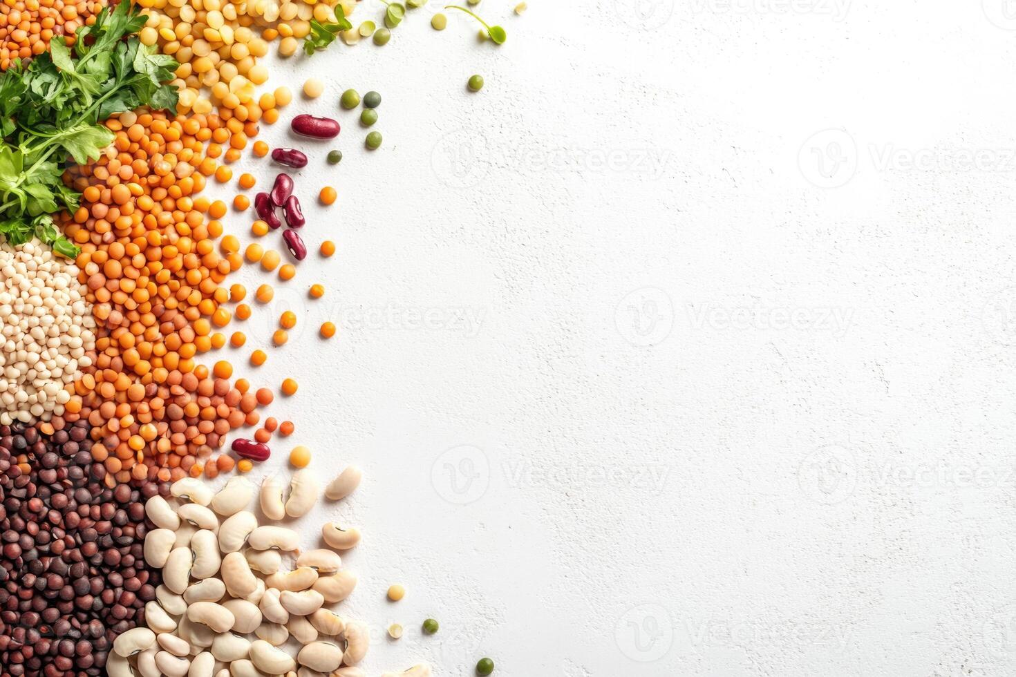 Fresh legumes and pulses with blank space. photo