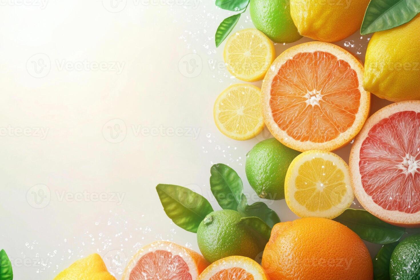 Fresh citrus fruits with blank space. photo