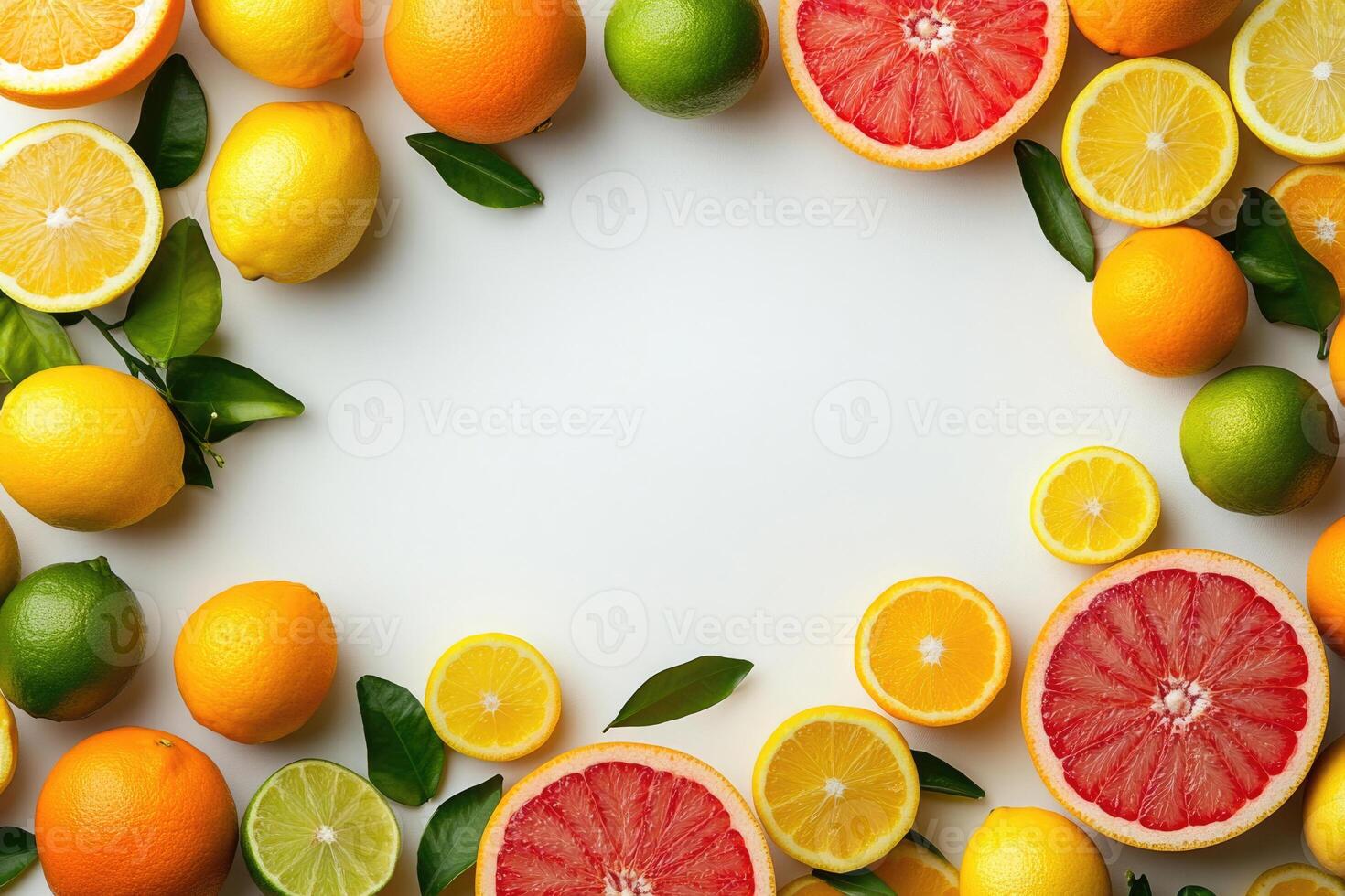 Fresh citrus fruits with blank space. photo