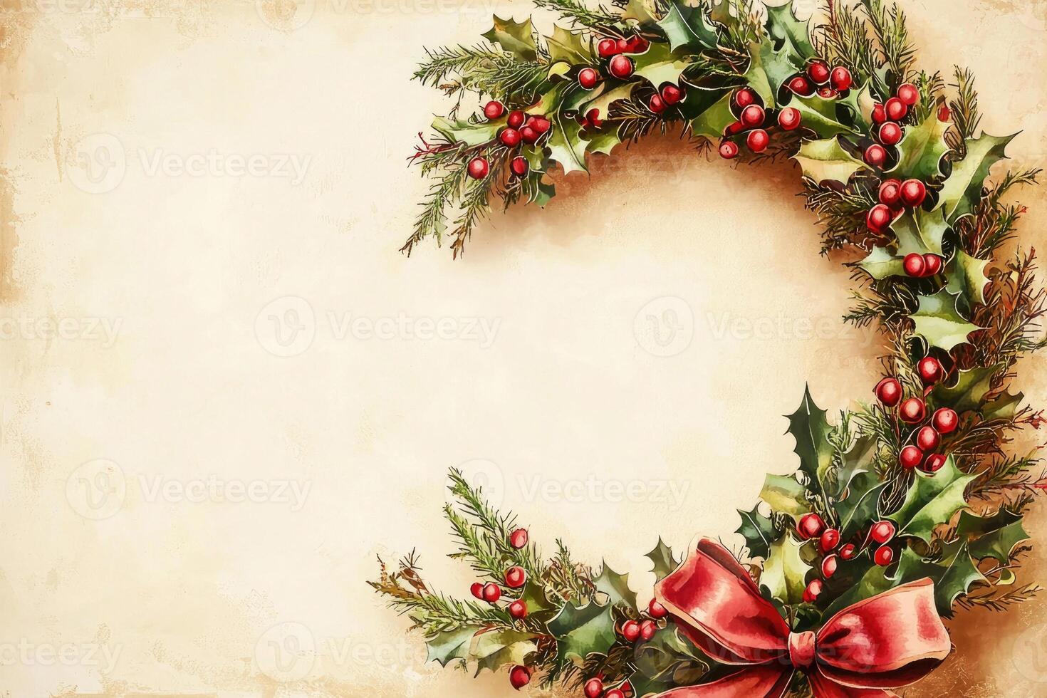Christmas banner with a festive wreath and space for custom design. photo