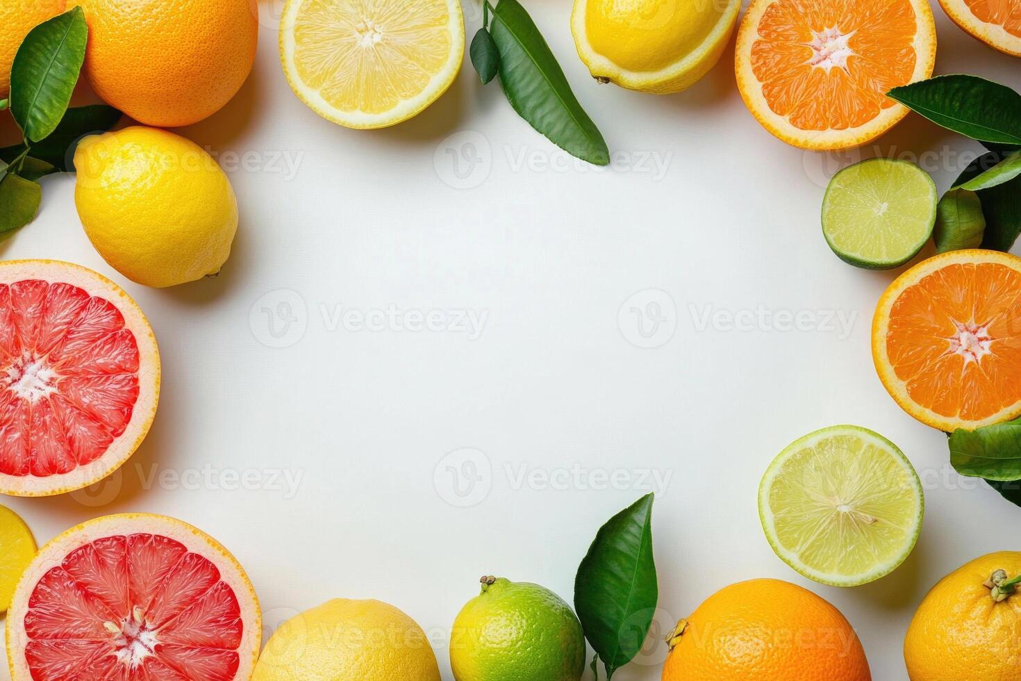 Fresh citrus fruits with blank space. photo