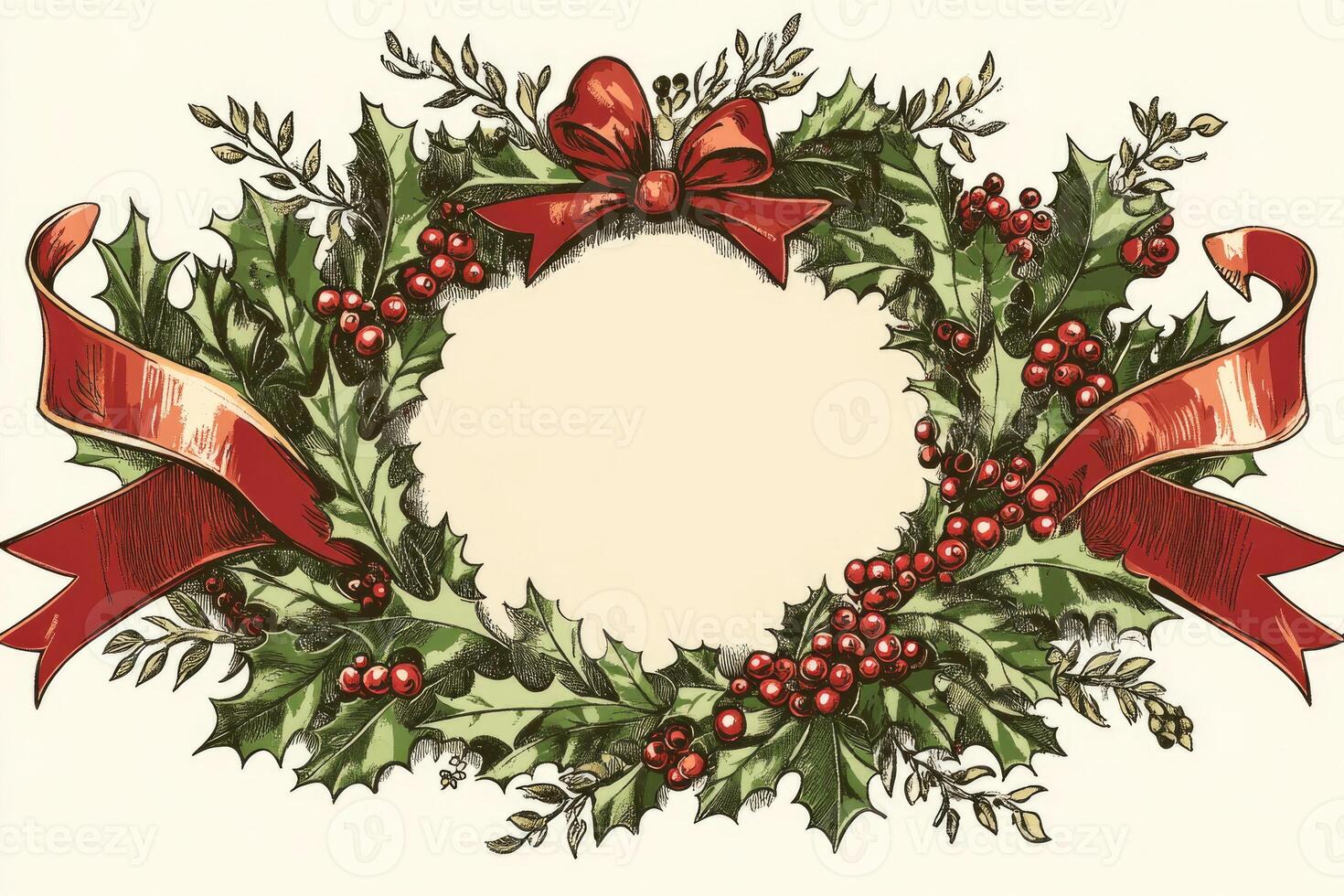 Christmas banner with a festive wreath and space for custom design. photo