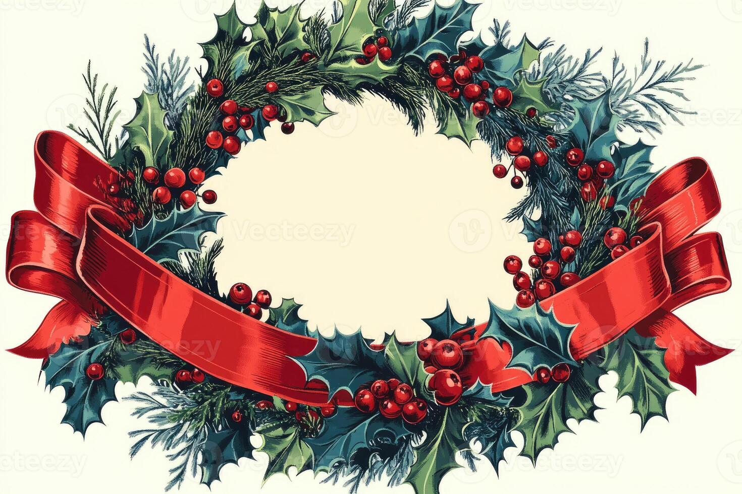 Christmas banner with a festive wreath and space for custom design. photo
