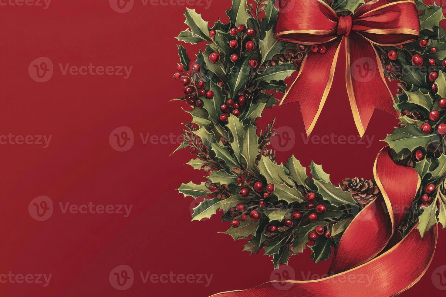 Christmas banner with a festive wreath and space for custom design. photo