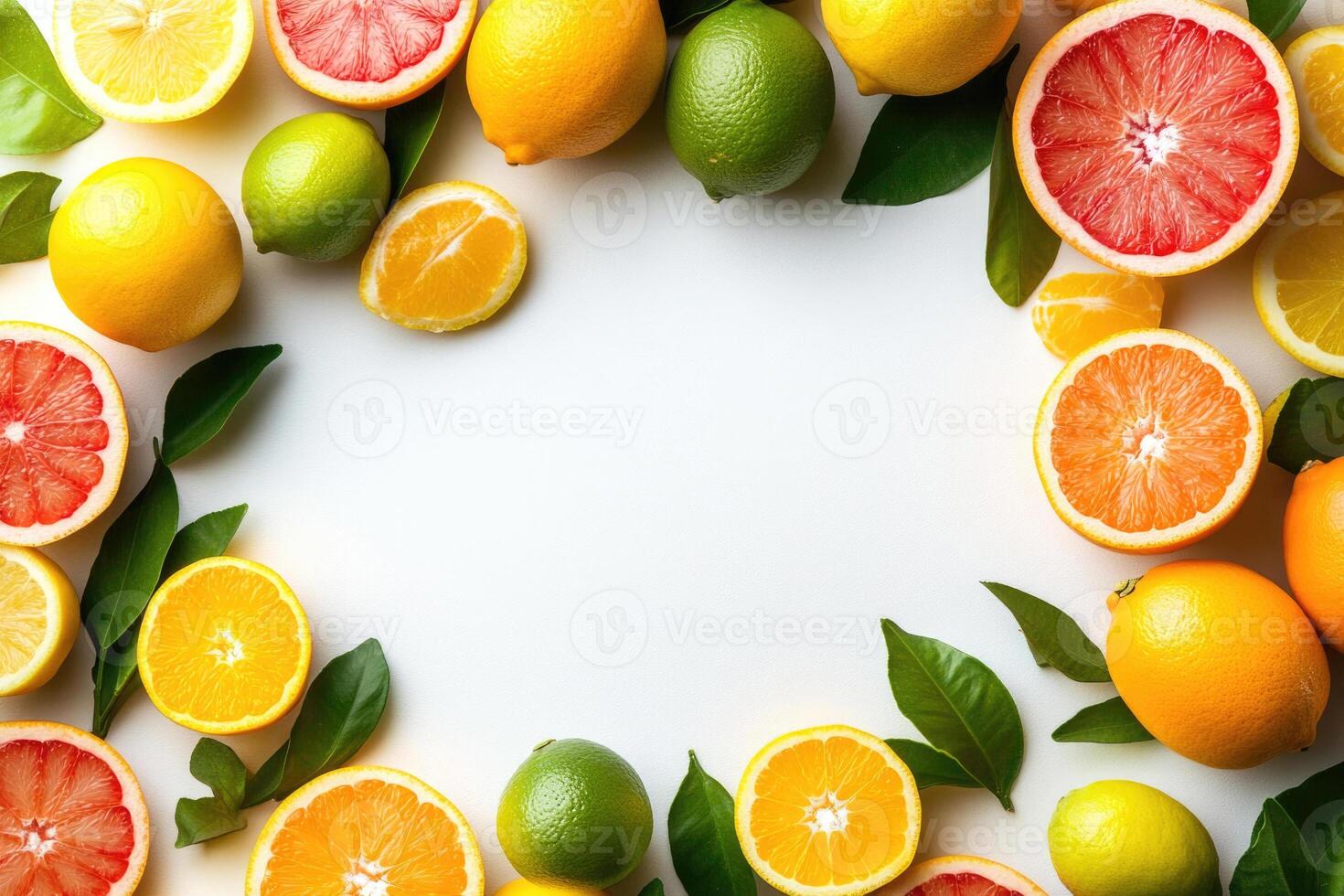 Fresh citrus fruits with blank space. photo