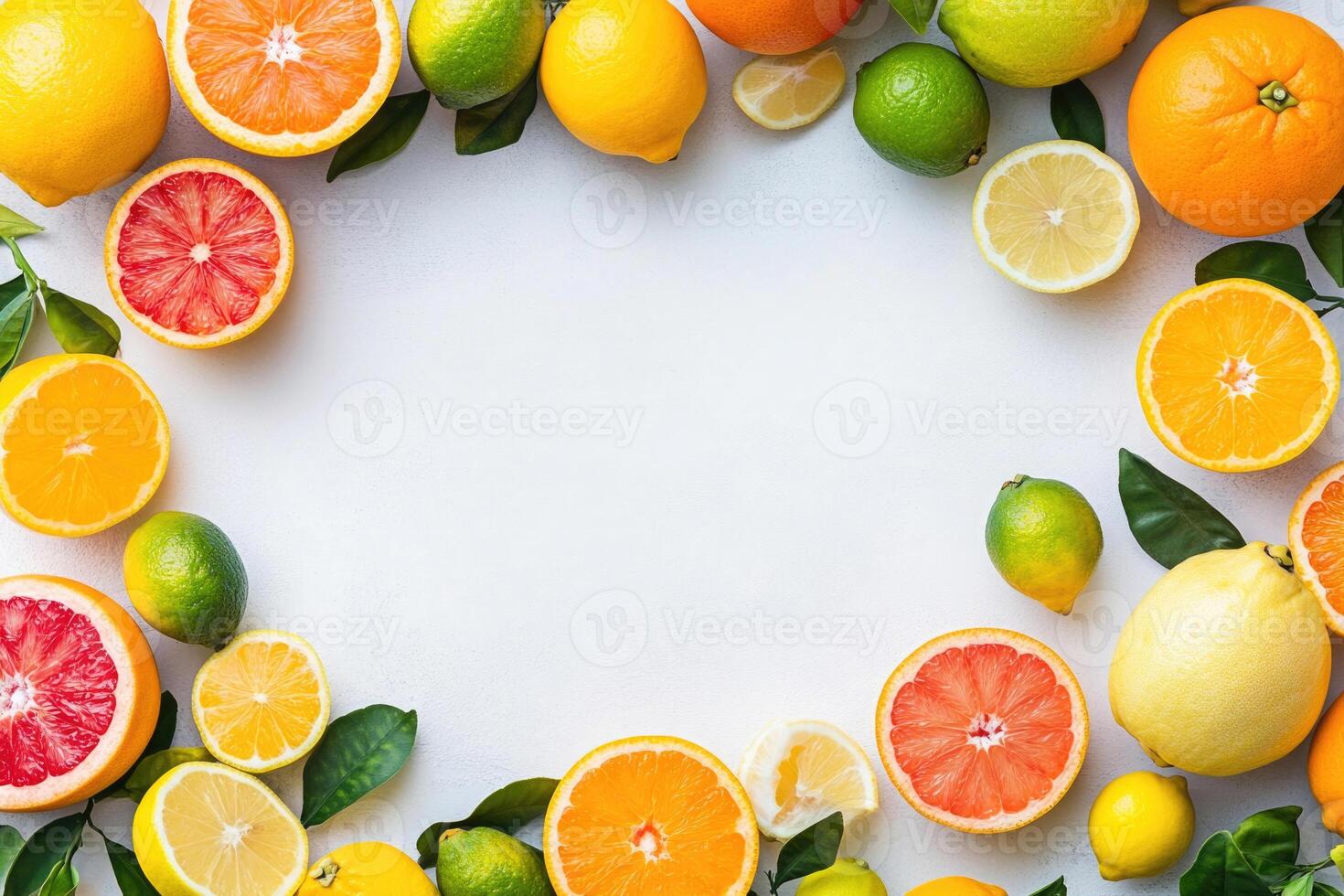 Fresh citrus fruits with blank space. photo