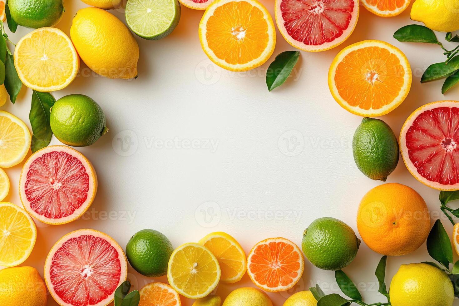 Fresh citrus fruits with blank space. photo