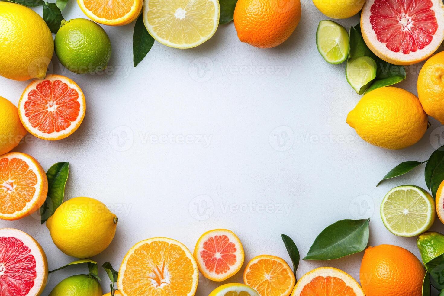 Fresh citrus fruits with blank space. photo
