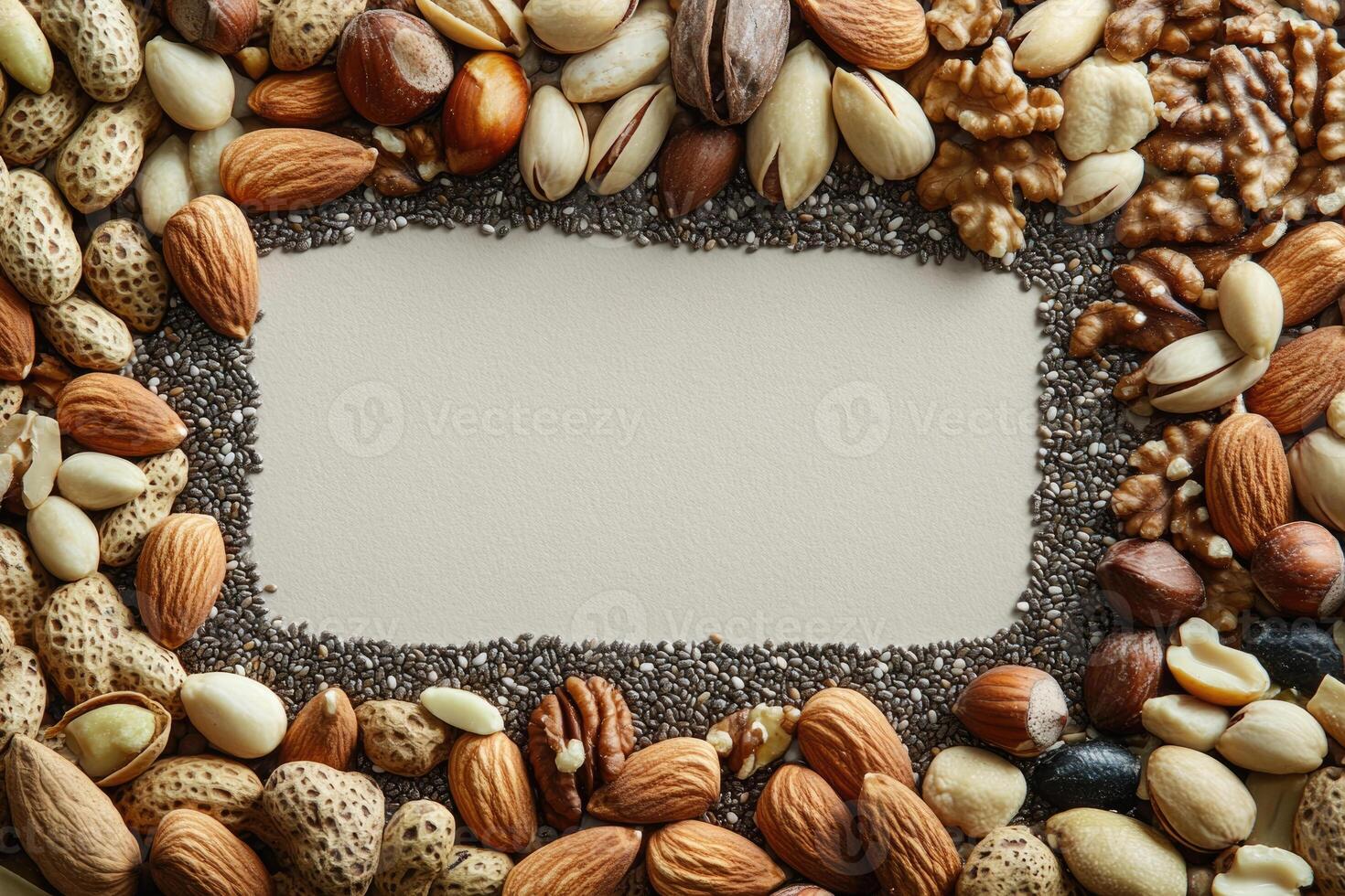 Nuts and seeds with blank space. photo