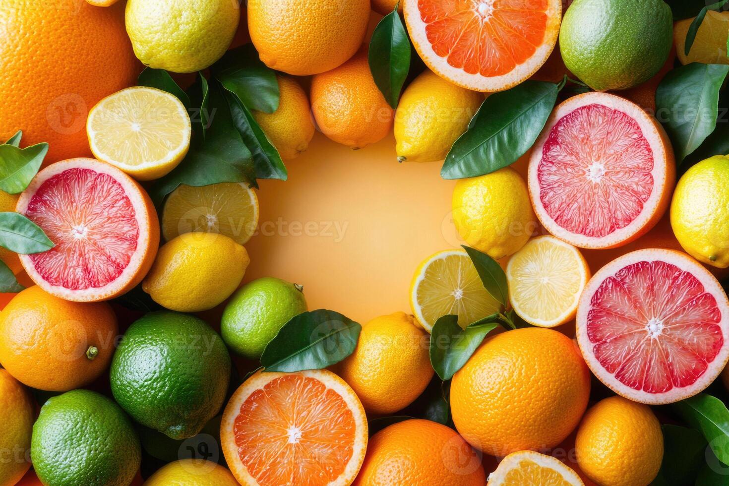 Fresh citrus fruits with blank space. photo