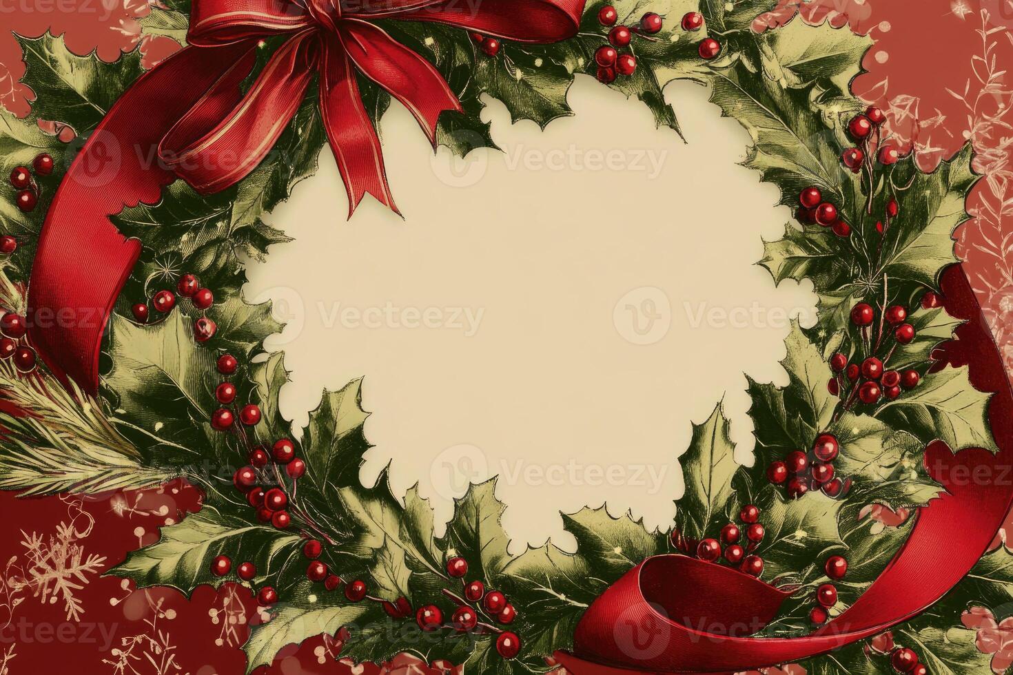 Christmas banner with a festive wreath and space for custom design. photo