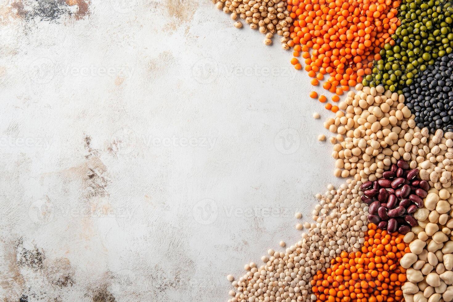 Fresh legumes and pulses with blank space. photo
