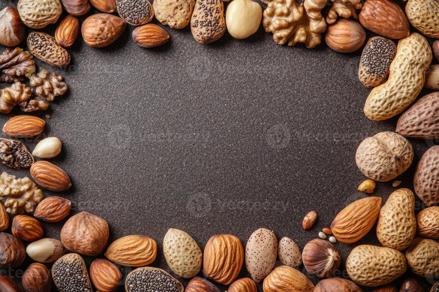 Nuts and seeds with blank space. photo