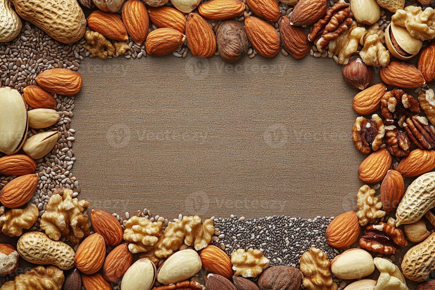Nuts and seeds with blank space. photo