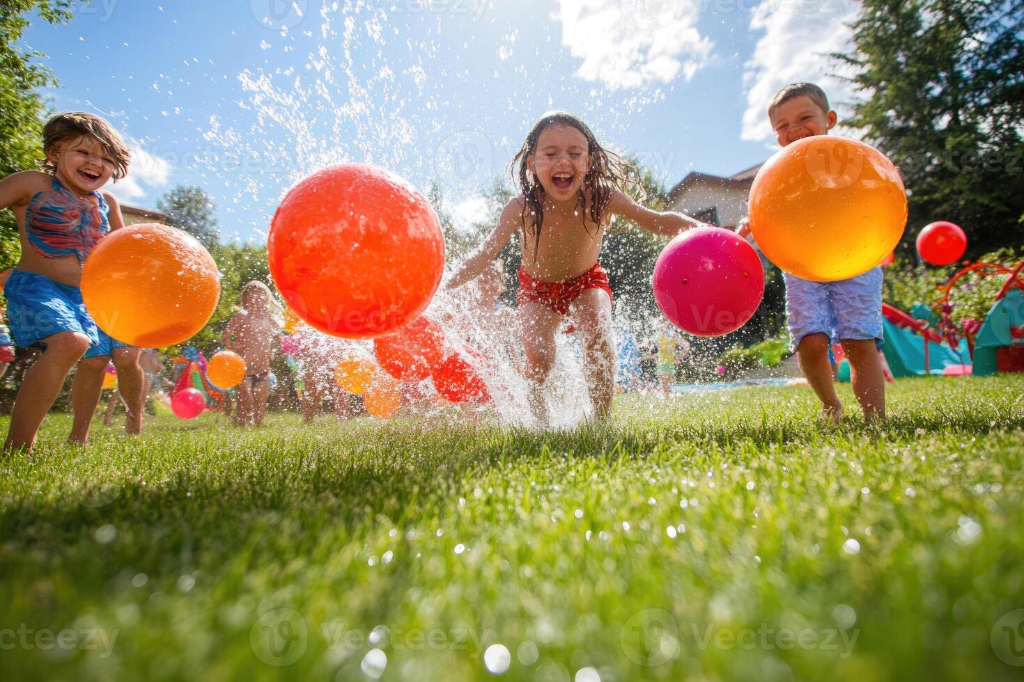Children Playing with Water Balloons photo