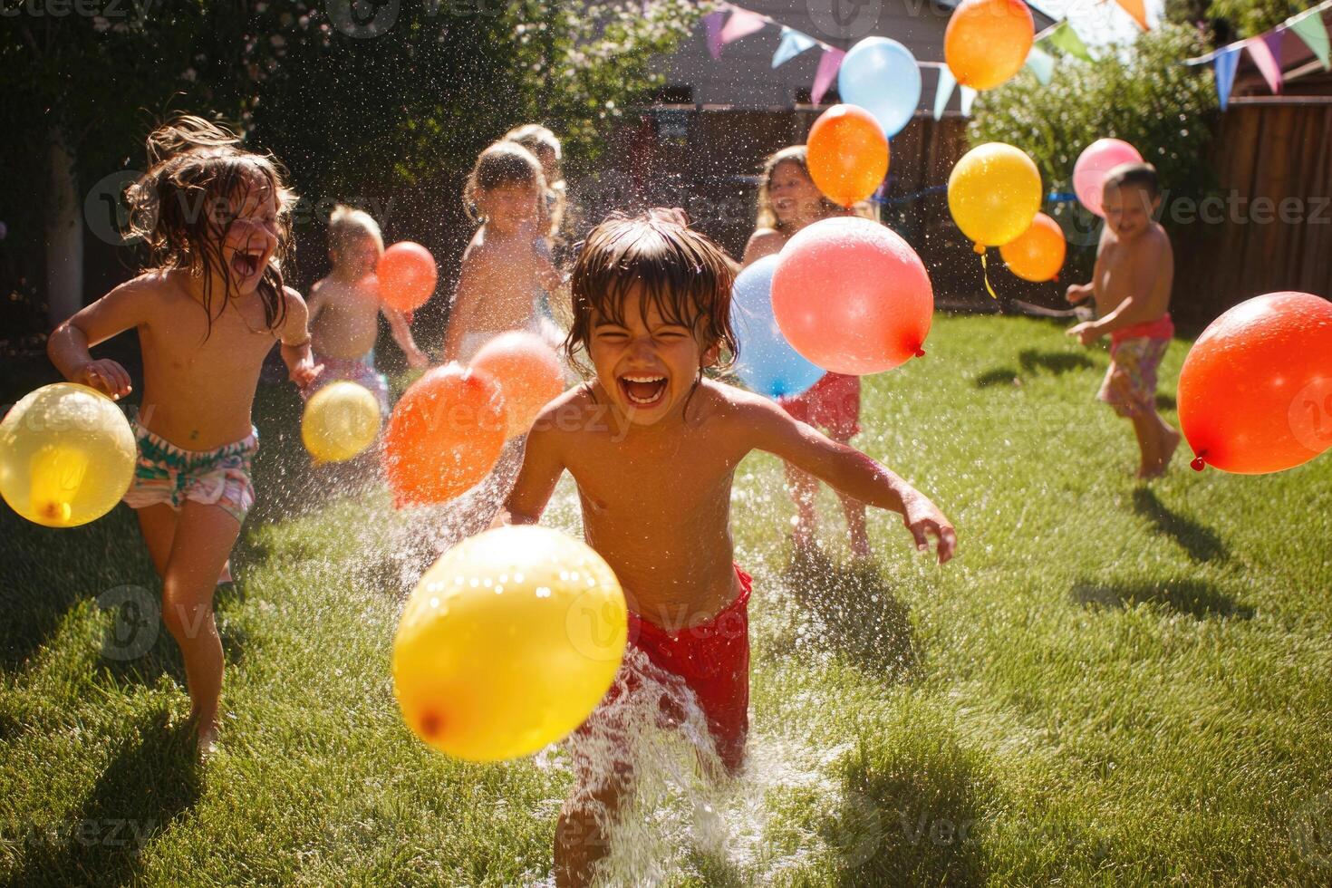 Children Playing with Water Balloons photo