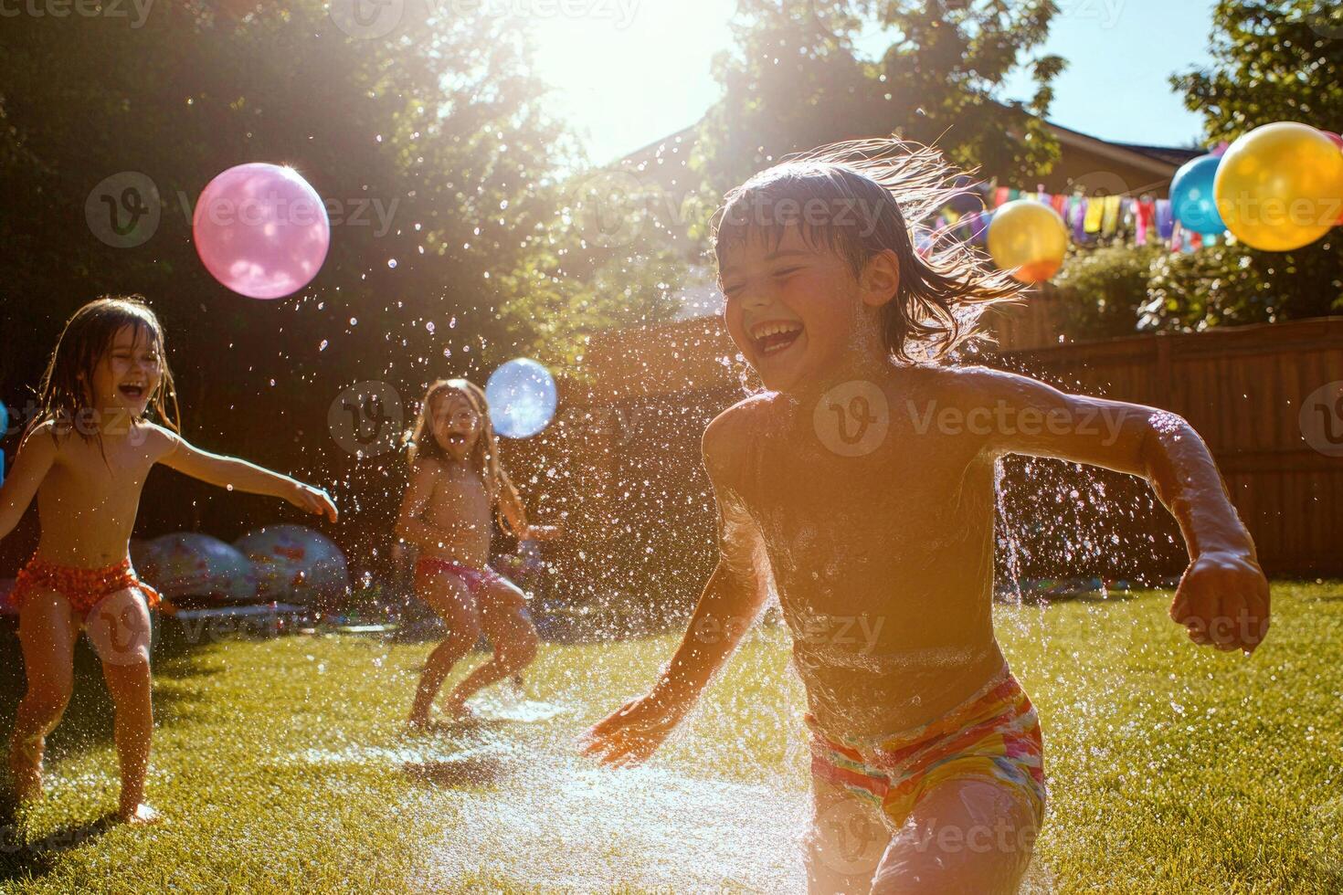 Children Playing with Water Balloons photo
