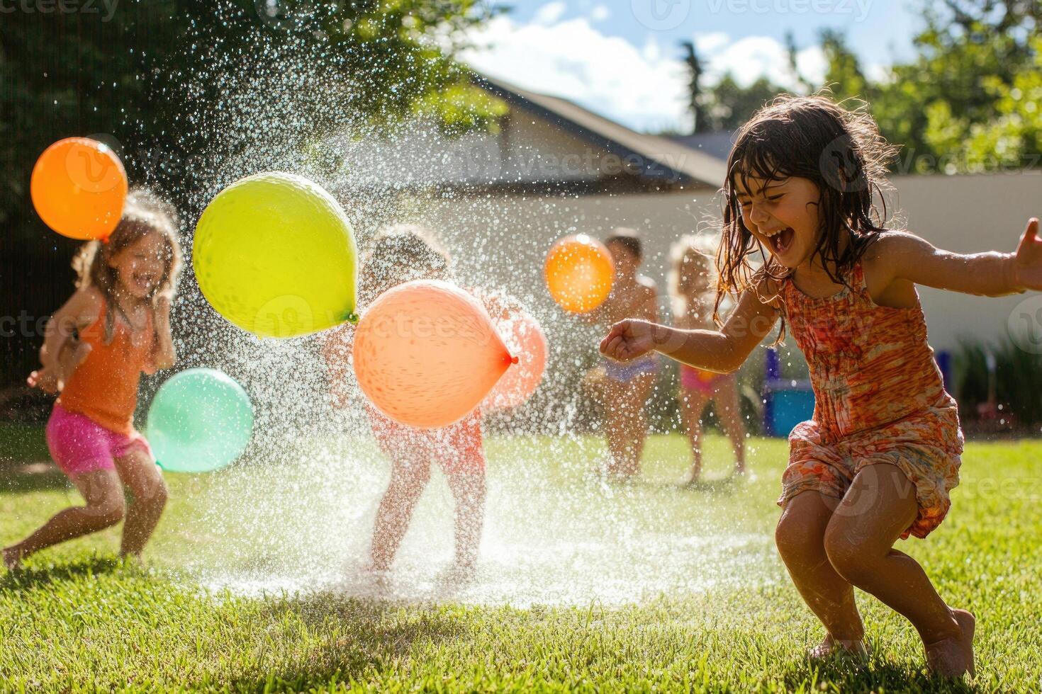 Children Playing with Water Balloons photo