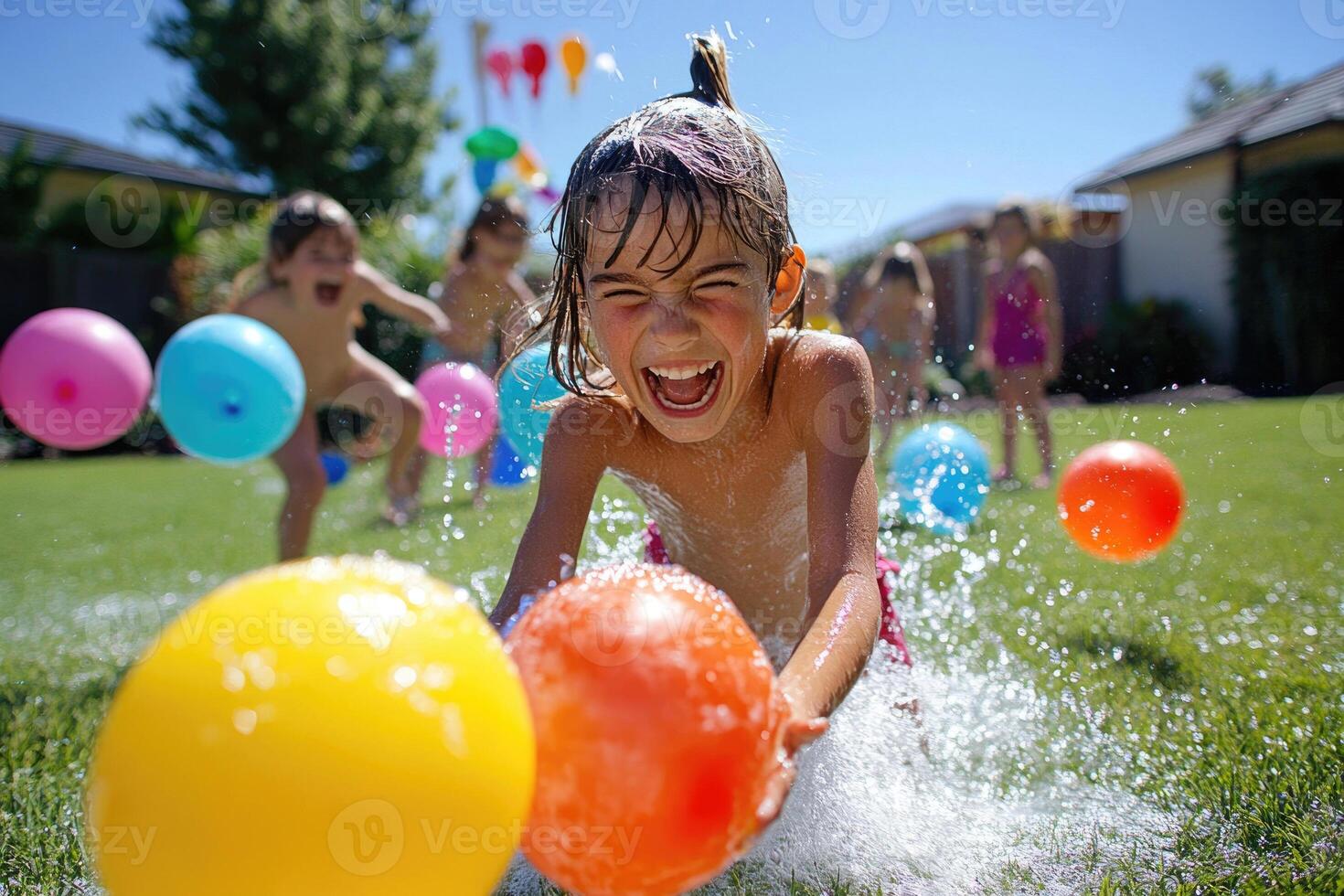 Children Playing with Water Balloons photo