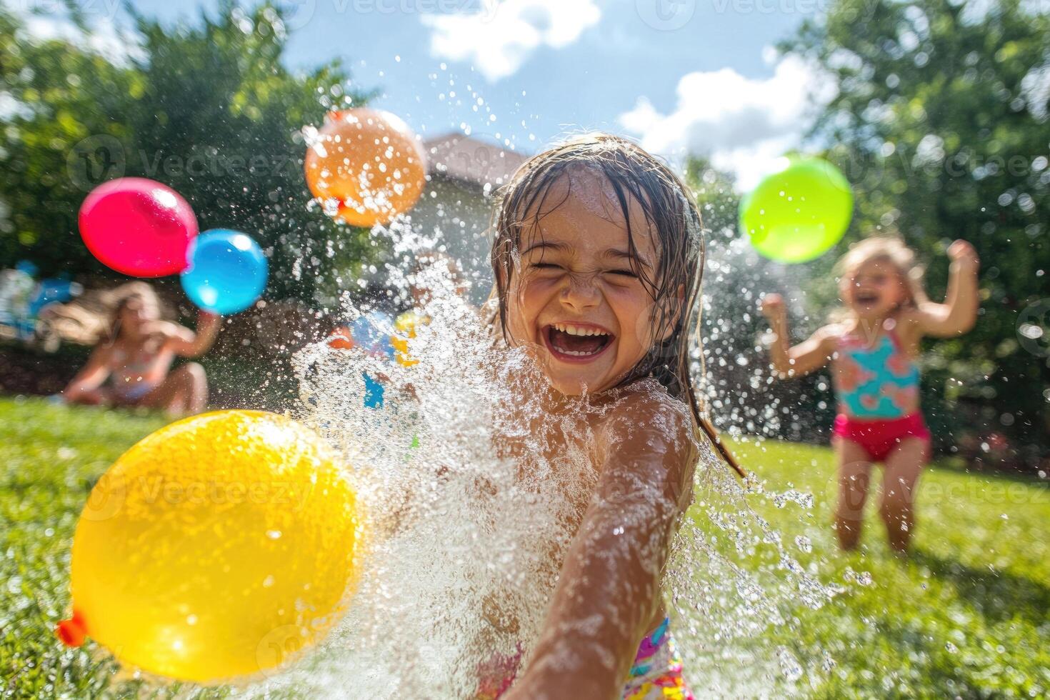 Children Playing with Water Balloons photo