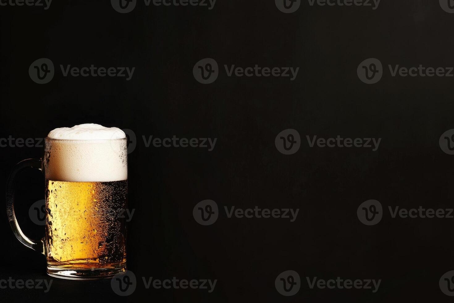 Beer banner with frothy mug and empty space for design. photo