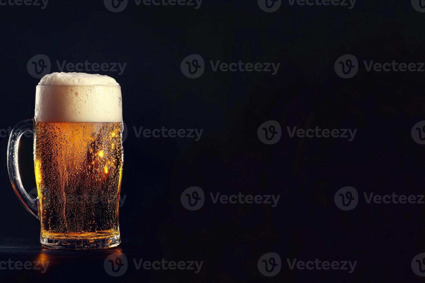 Beer banner with frothy mug and empty space for design. photo