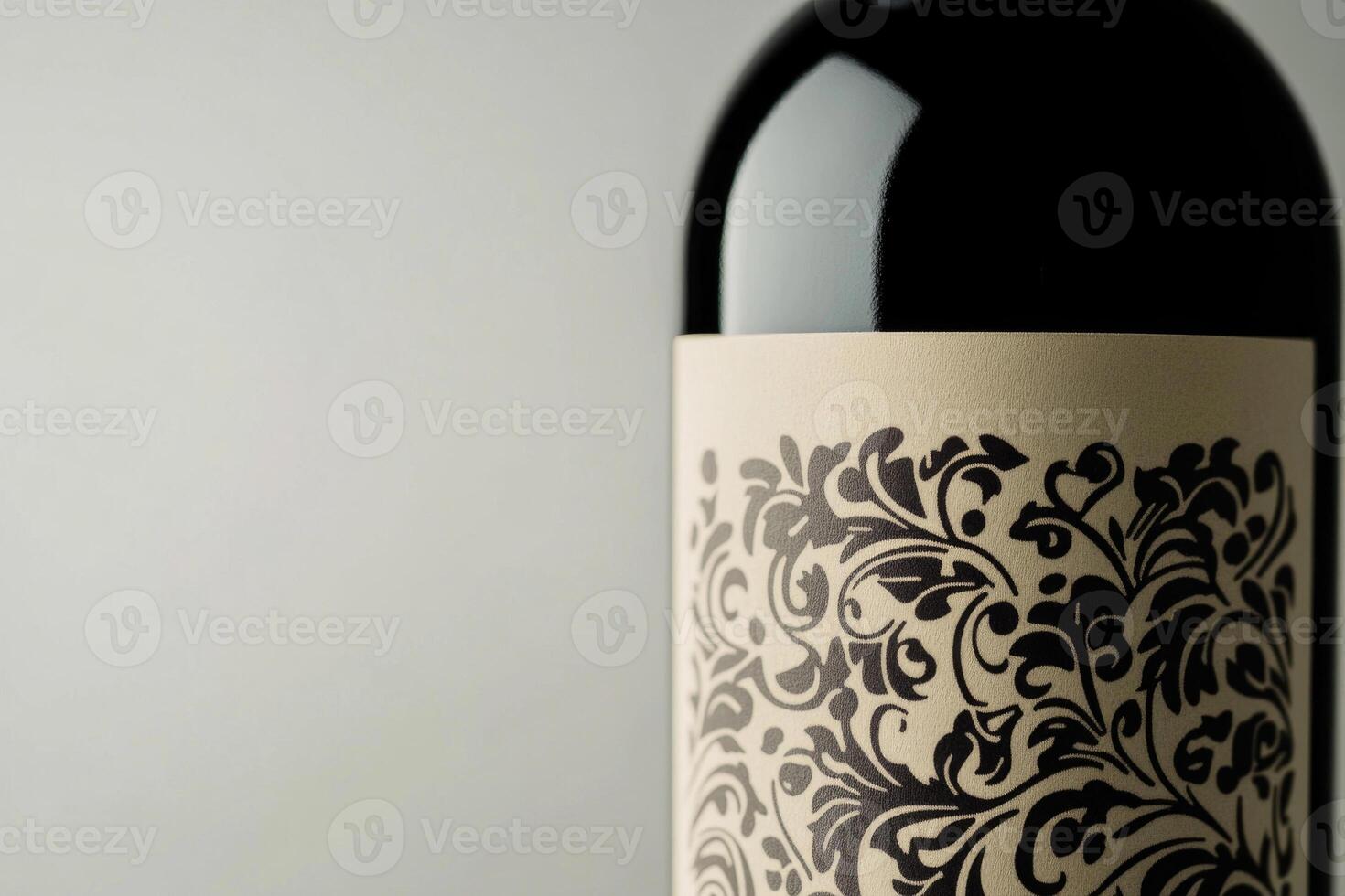 A close-up of a wine bottle label with a blank space beside it. photo
