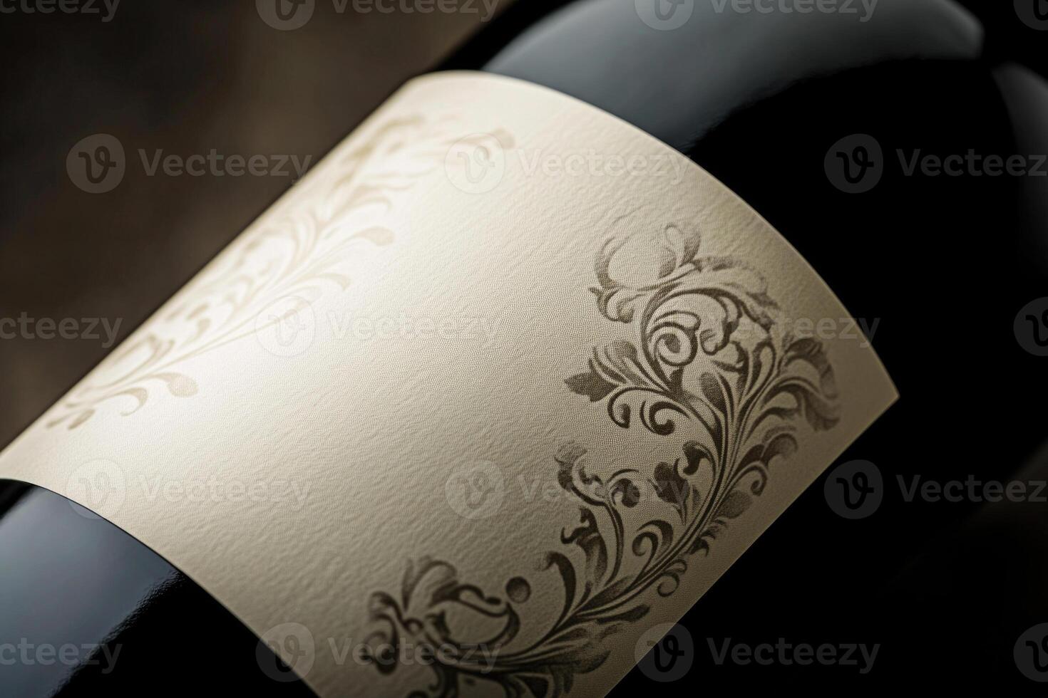 A close-up of a wine bottle label with a blank space beside it. photo