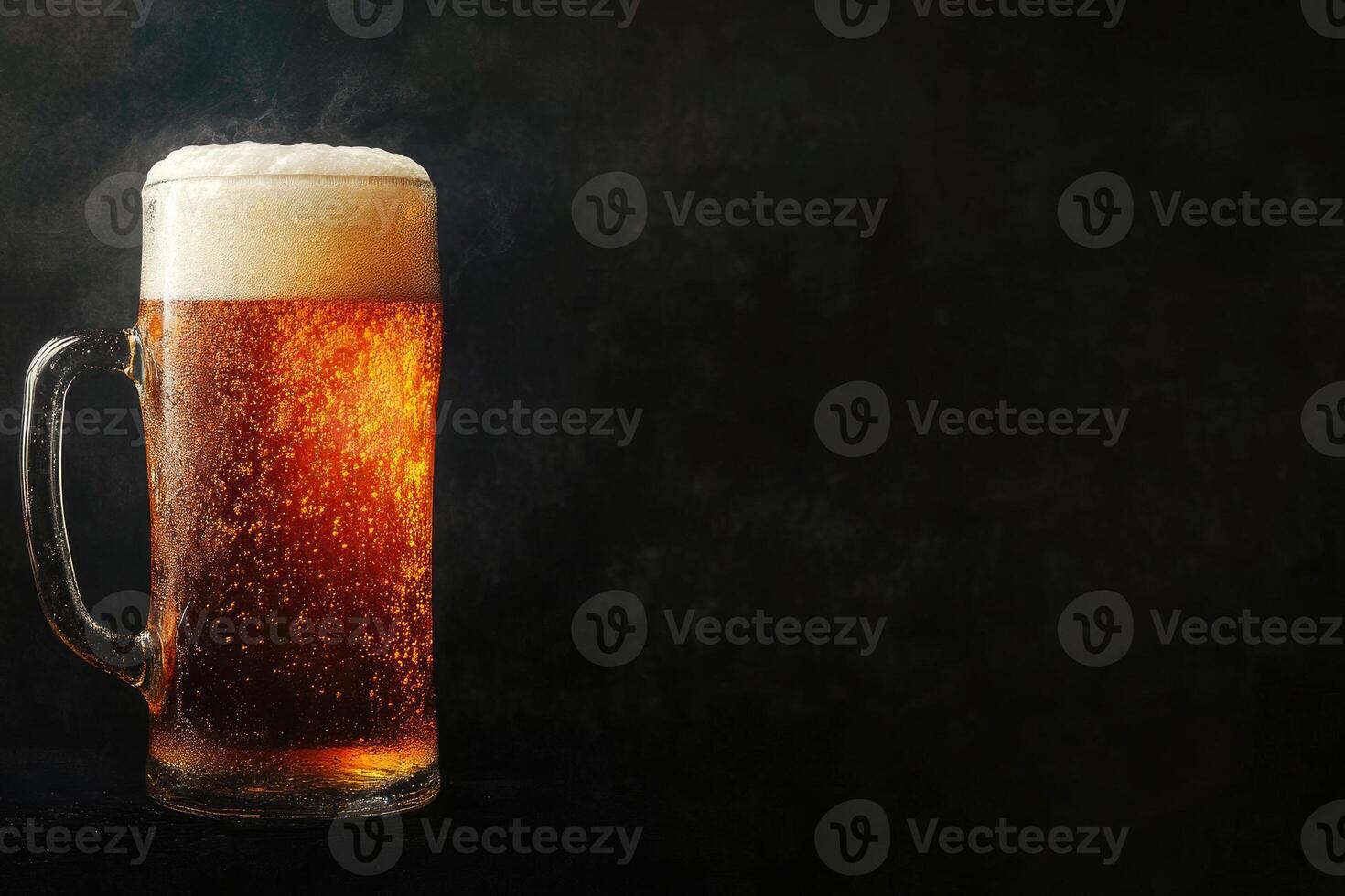 Beer banner with frothy mug and empty space for design. photo