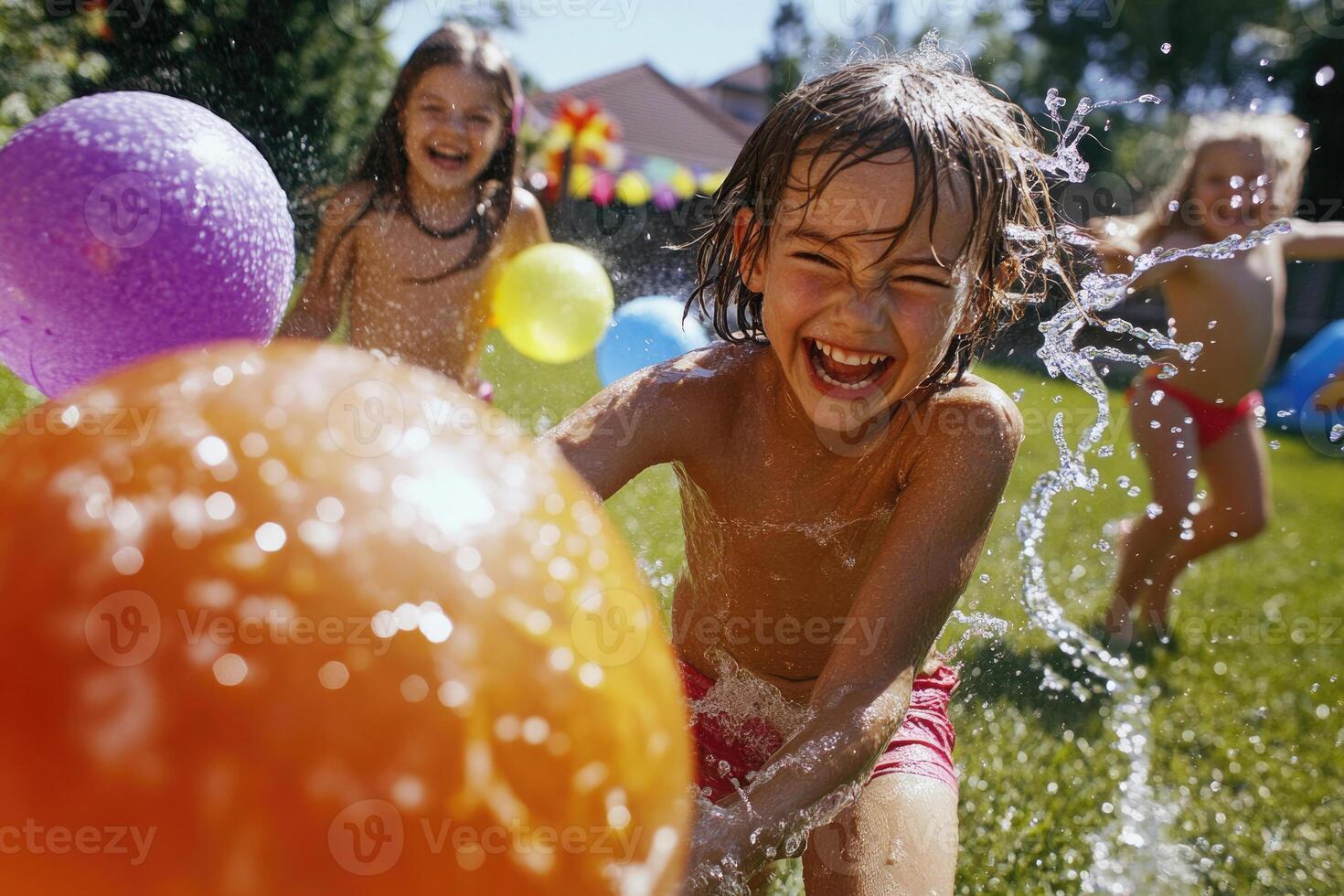 Children Playing with Water Balloons photo