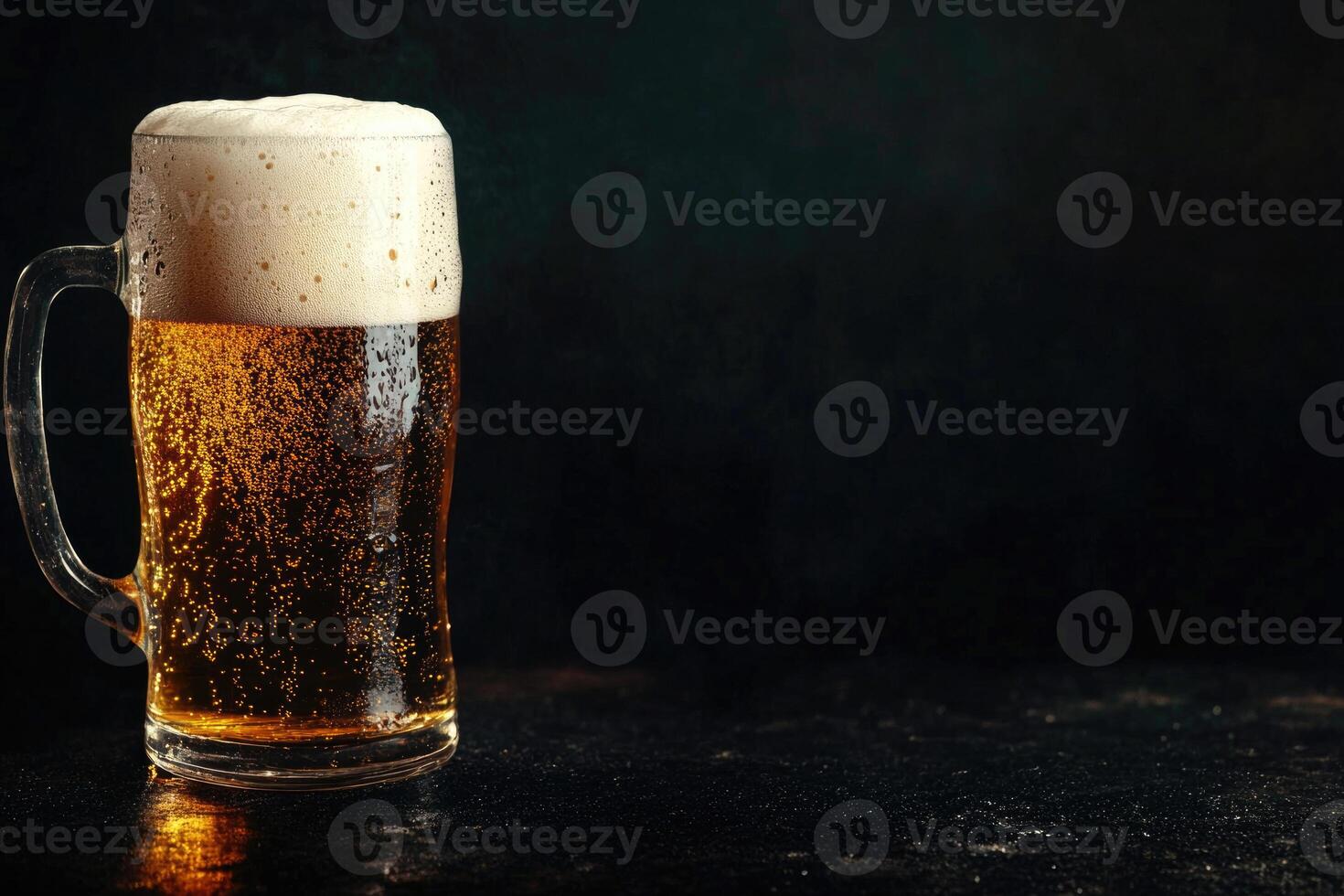 Beer banner with frothy mug and empty space for design. photo