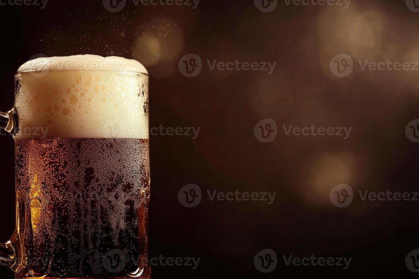 Beer banner with frothy mug and empty space for design. photo