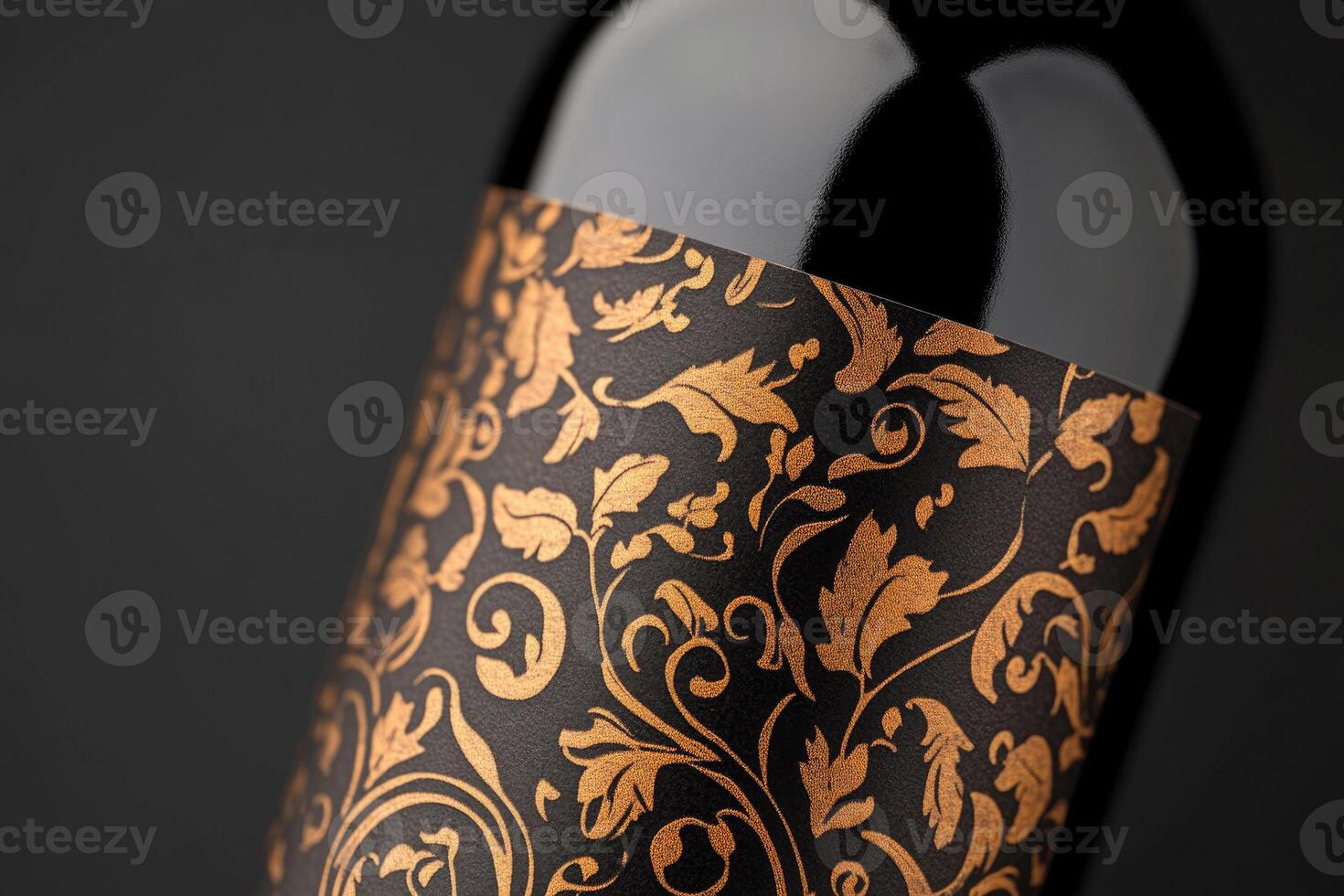 A close-up of a wine bottle label with a blank space beside it. photo