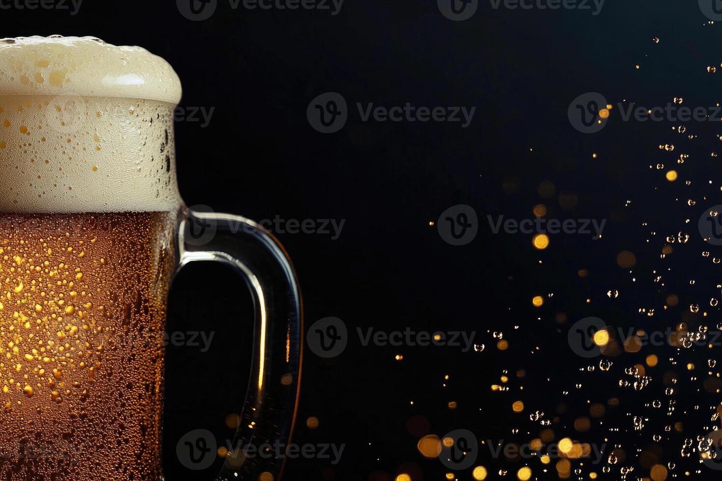 Beer banner with frothy mug and empty space for design. photo