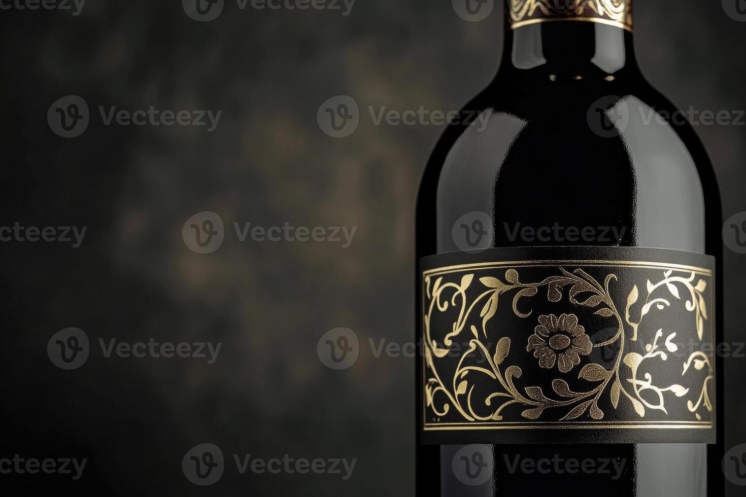 A close-up of a wine bottle label with a blank space beside it. photo