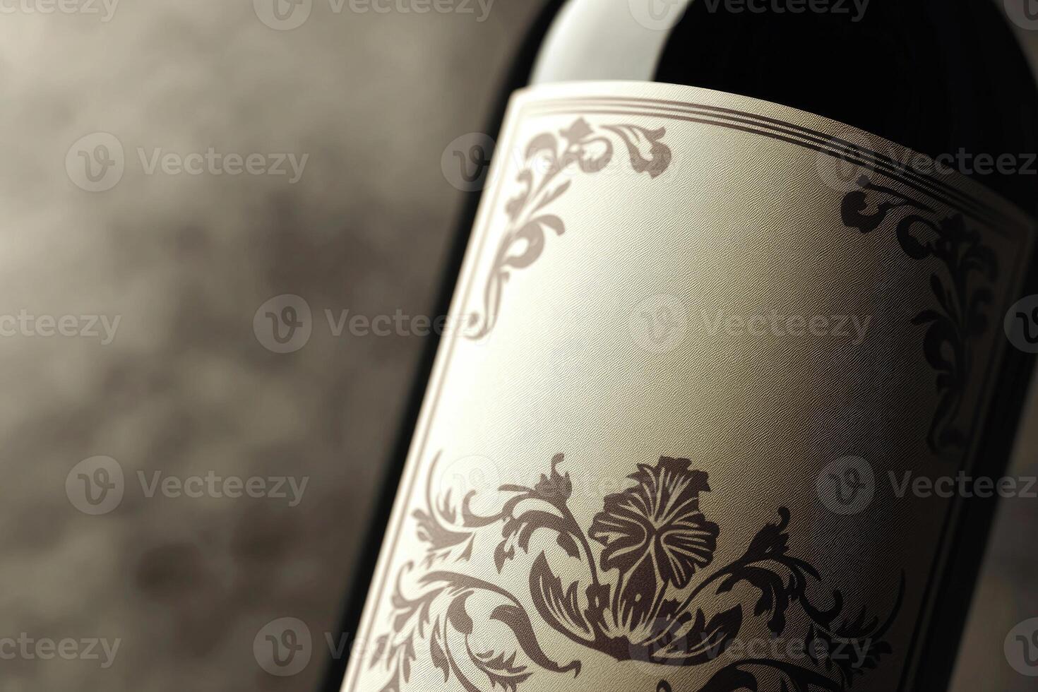A close-up of a wine bottle label with a blank space beside it. photo