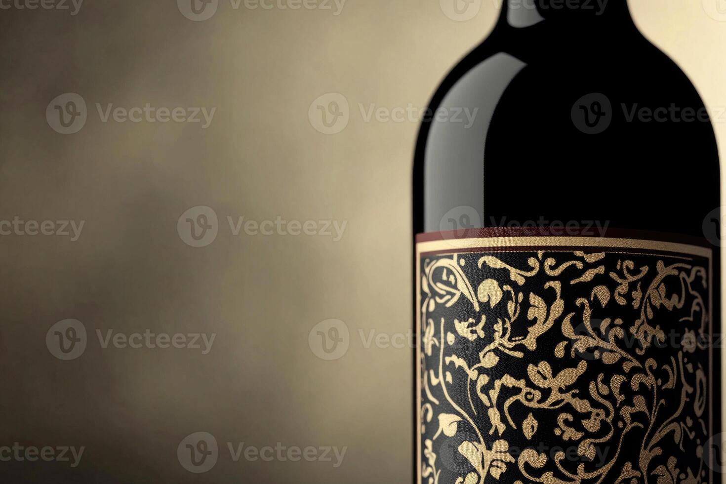 A close-up of a wine bottle label with a blank space beside it. photo